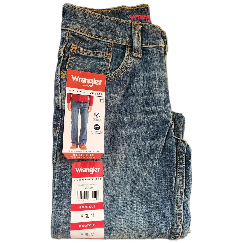 Wrangler Five Star Boys Bootcut Jeans 8 Slim Medium Wash NWT 112343855